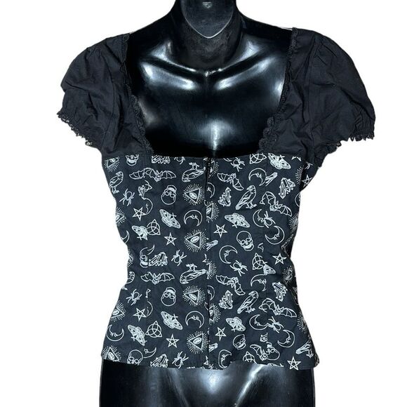 Hot topic black magic witchy spooky lace up punk goth Whimsigoth top new edgy - Picture 4 of 8